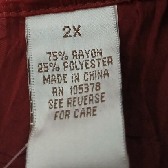 NEW Drapers & Damons Top Blouse 2X Burgundy Wine Crinkle Button Up Cuffed Sleeve - Picture 9 of 10